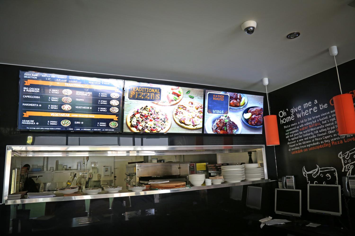 CV Media & Signage Deliver Pizza Capers Digital Menu Boards